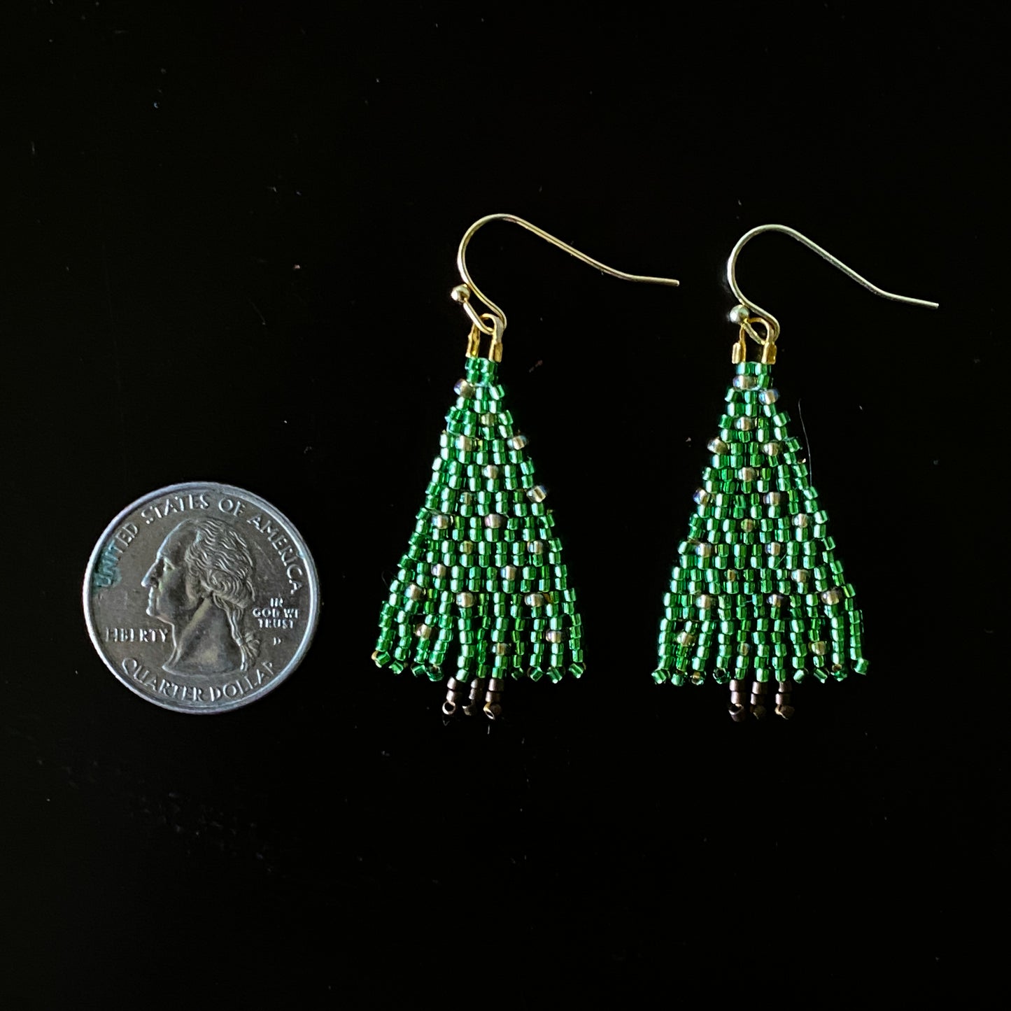 Christmas Tree Seed Bead Fringe Earrings