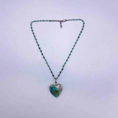 Chrysocolla Heart on Sterling Silver wrapped Green Onyx