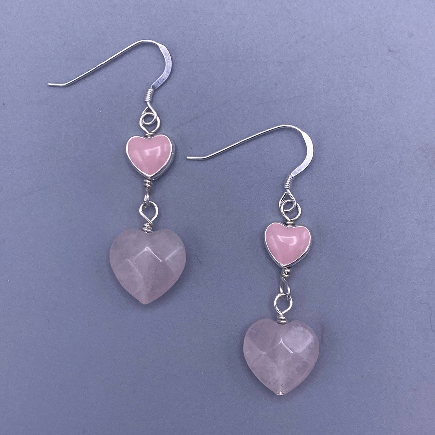 Rose Quartz Gemstone Heart Dangle Earrings