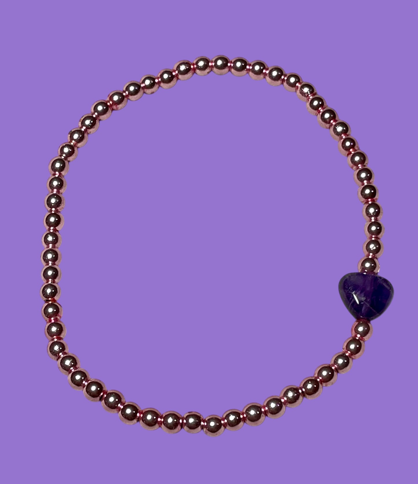 Dainty Amethyst Heart Rose Hematite Bracelet Stack