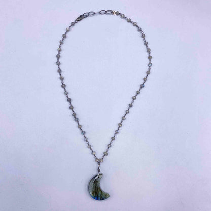 Labradorite Moon on Sterling Silver Rope Chain