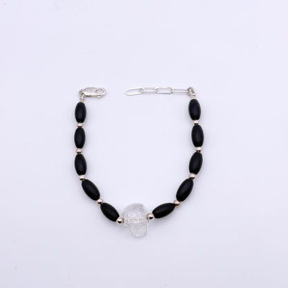 Quartz Skull and Onyx Bracelet