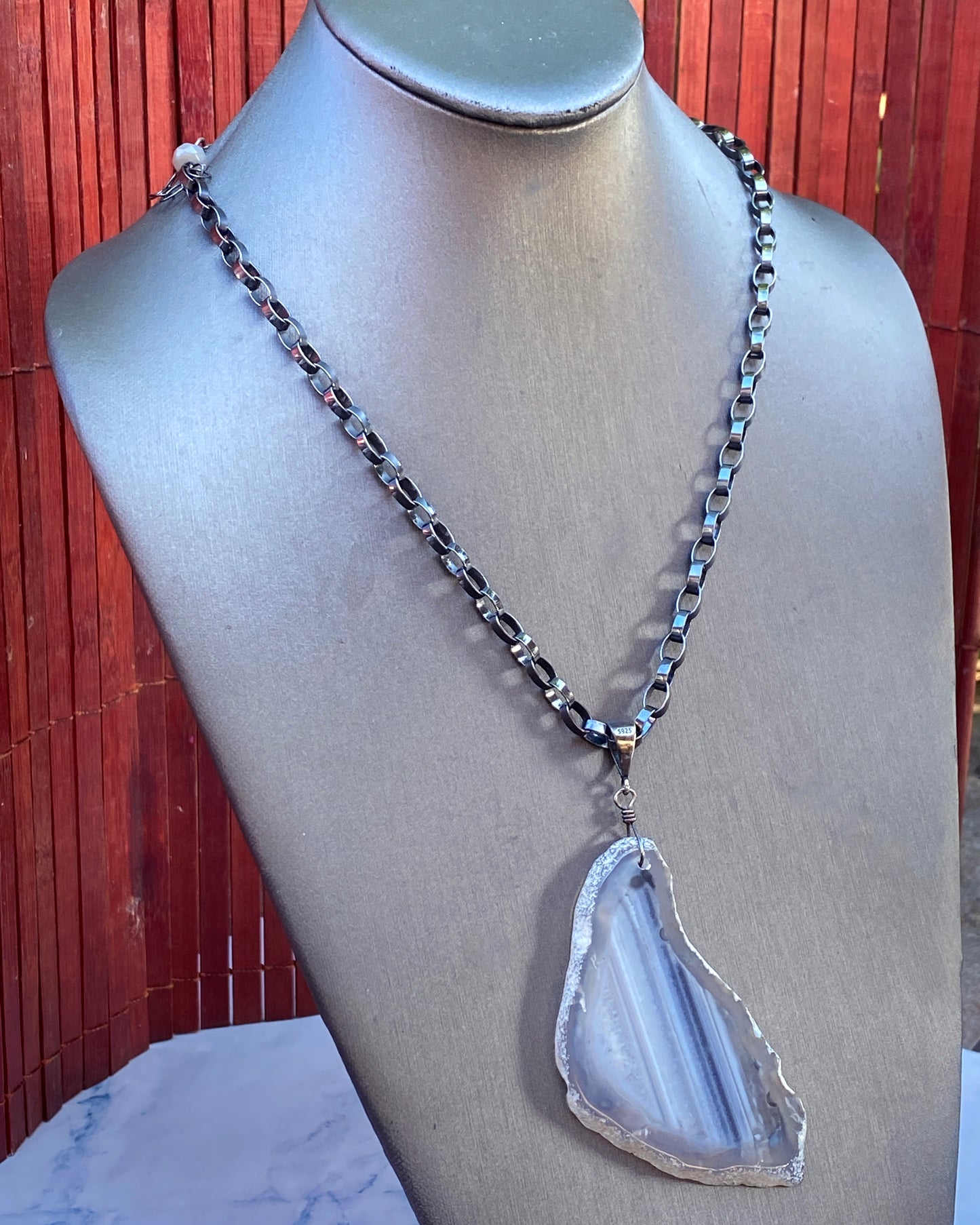 Gray Agate on Sterling Silver Chain