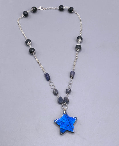 Labradorite Star, Sapphire, and Tanzanite Necklace