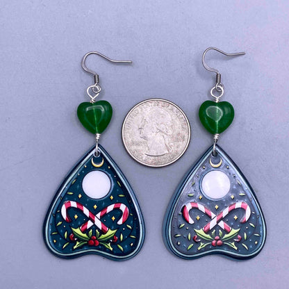 Jade Hearts and a Subtle Witchy Christmas Dangle Earrings