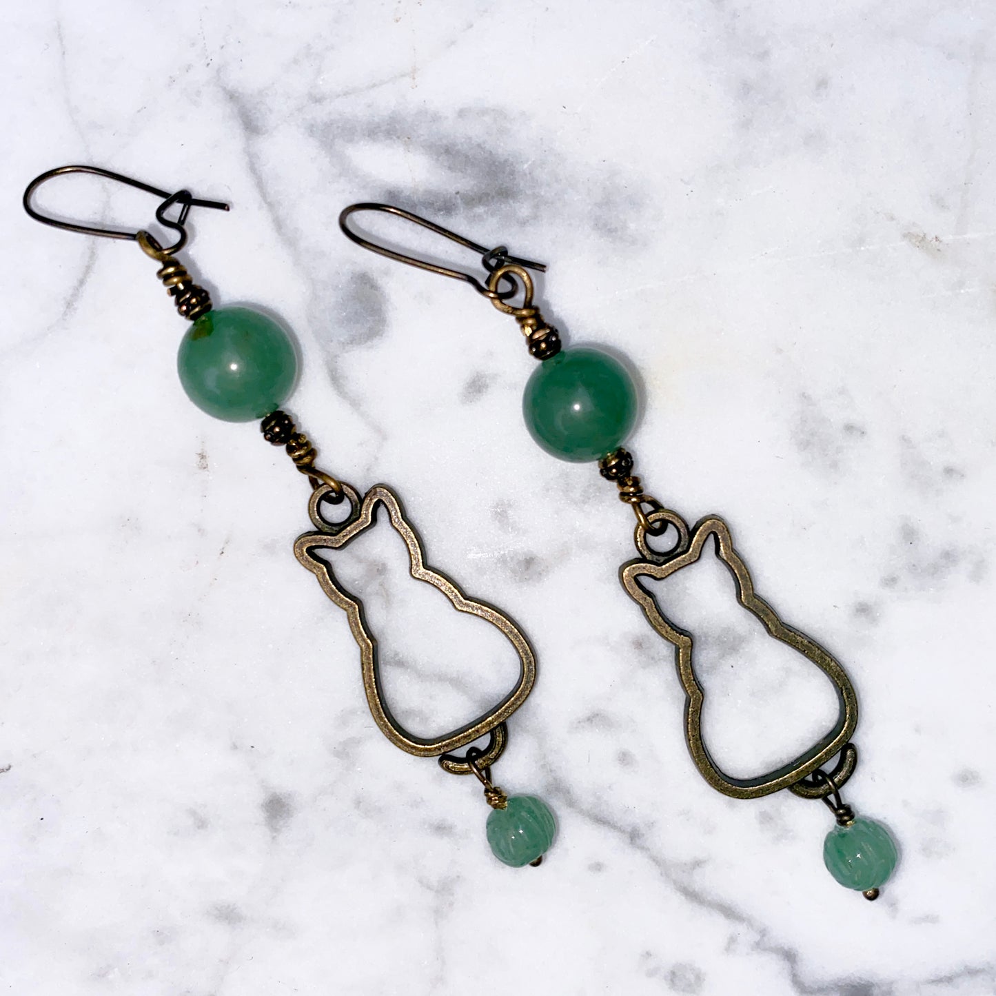 Kitty and Green Aventurine Dangle earrings