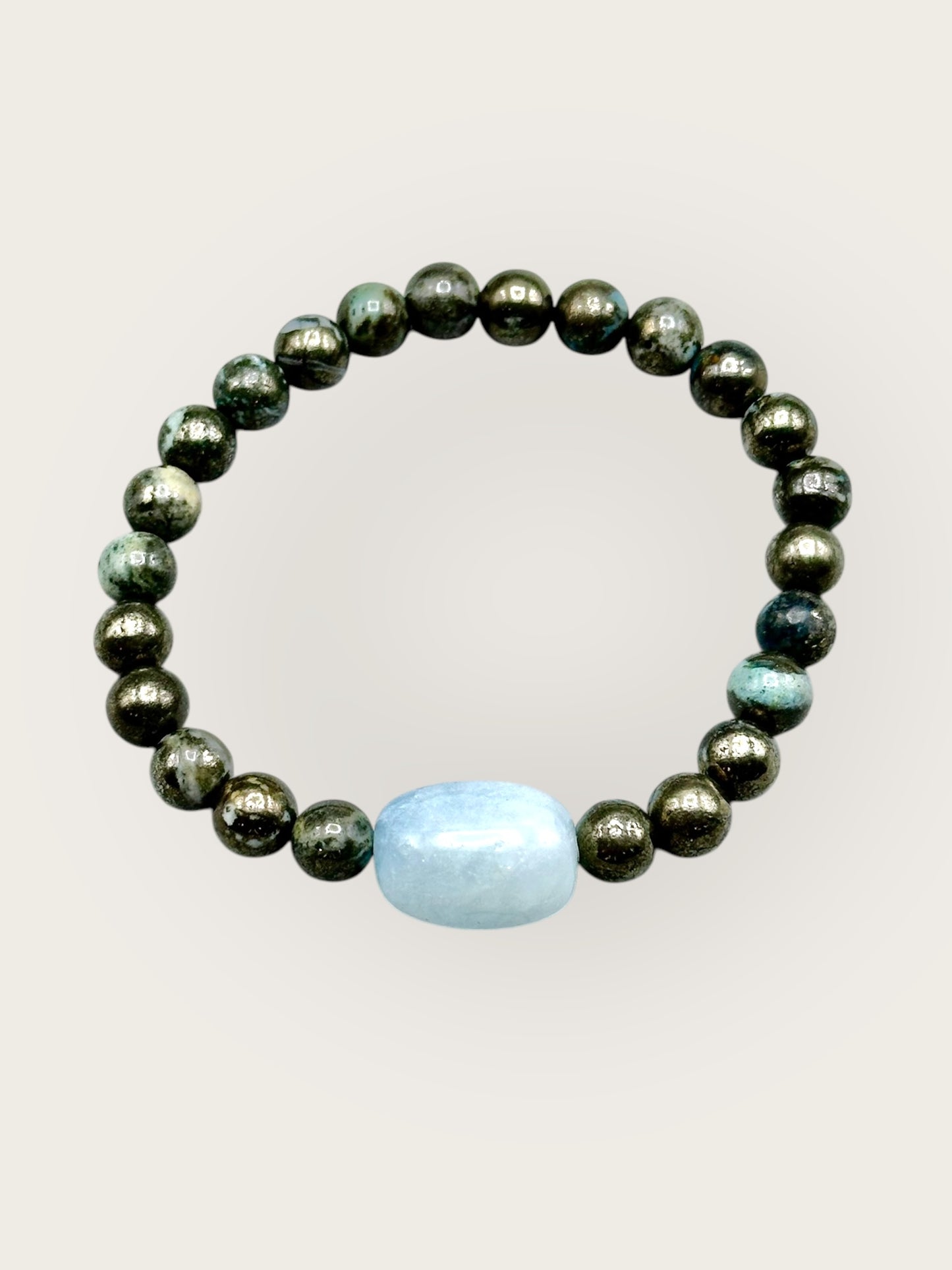 Aquamarine and blue pyrite bracelet