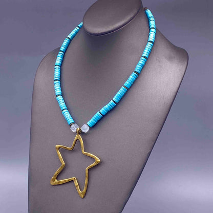 Turquoise and Blue Topaz Brass Star pendant Necklace