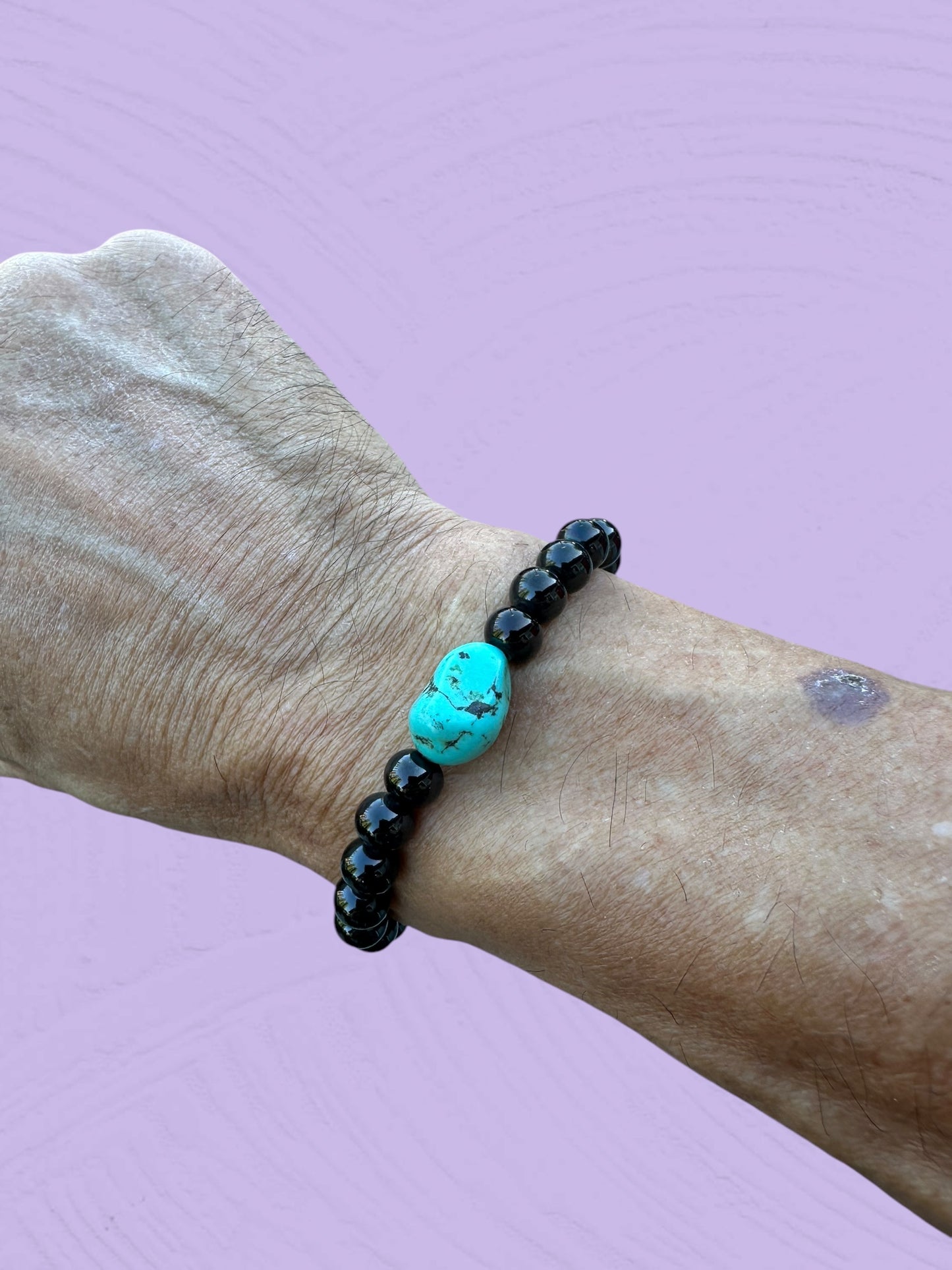 Turquoise and Stainless Steel Beaded Stretch Bracelet