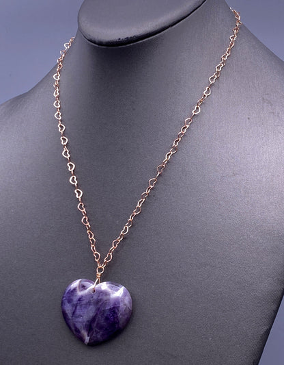 Amethyst Heart on Rose Gold Heart Necklace