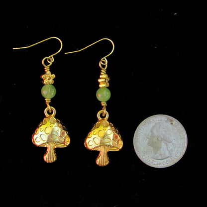 Peridot gemstone and Mushroom Earrings