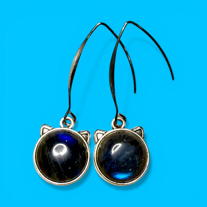 Labradorite Kitty Cat Face Earrings