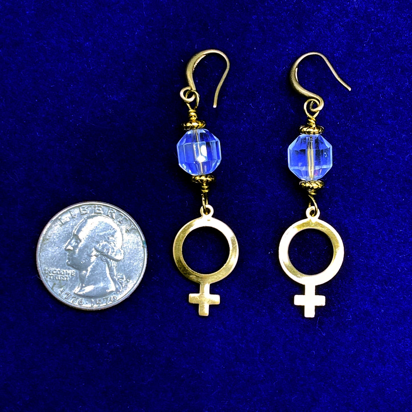 Quartz and Female Symbol Dangle Earrings