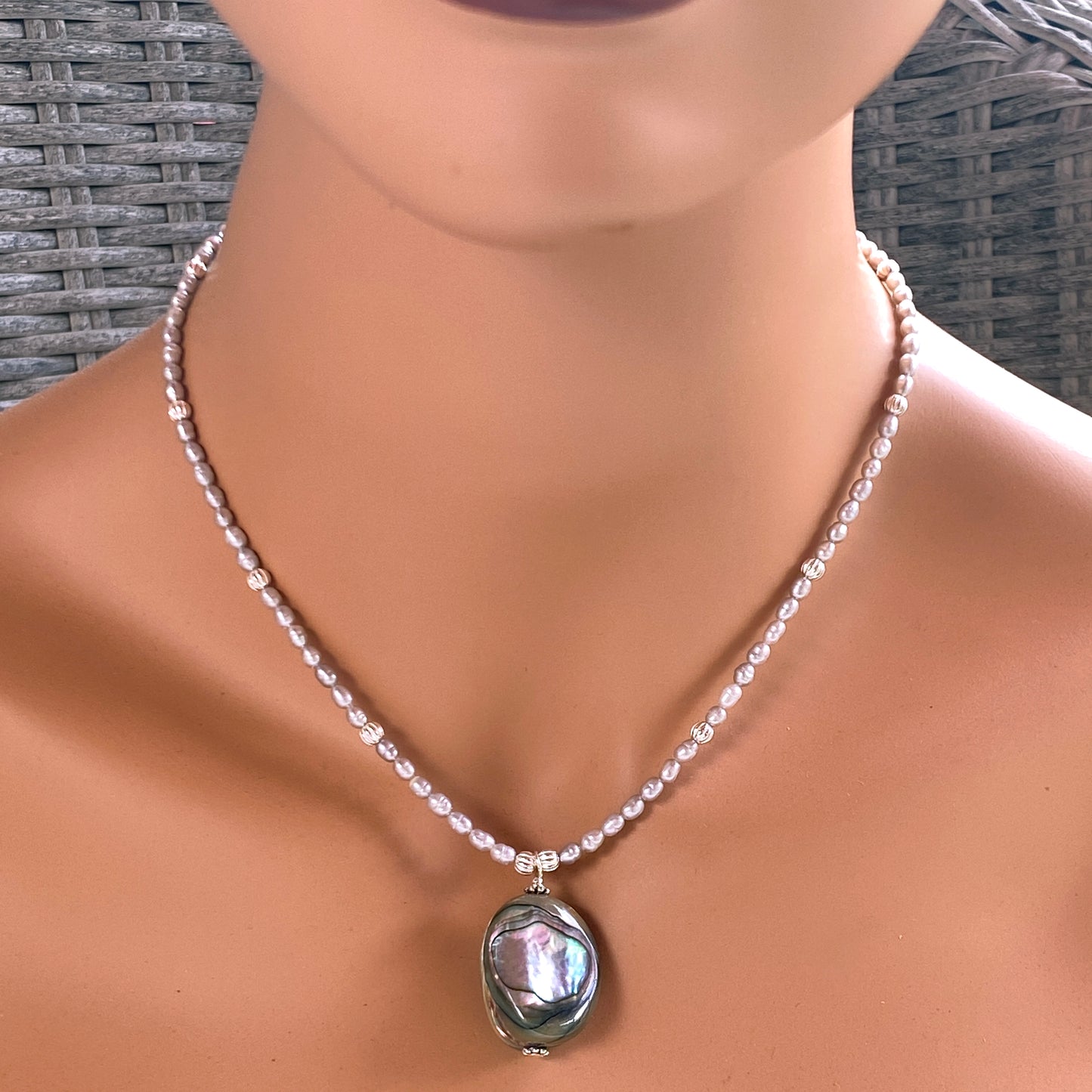 Abalone pendant on Pearl beaded Necklace