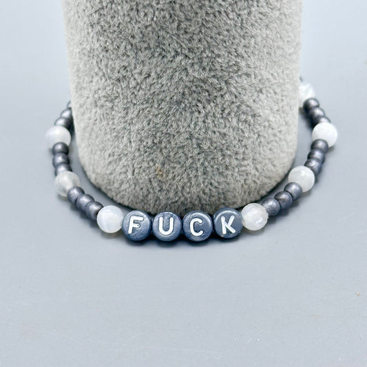 Hematite and Selenite “Fuck” Bracelet