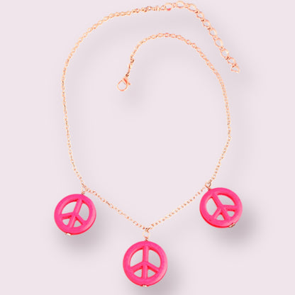 Pink Howlite Peace Sign Copper Necklace