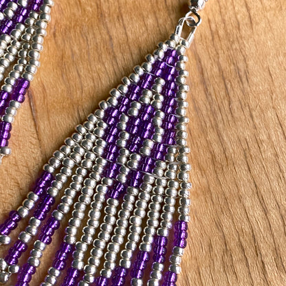 Purple Seed Bead Fringe Earrings