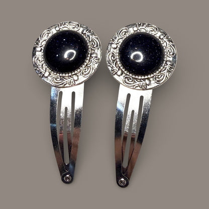 Blue Gold Stone Hair clips