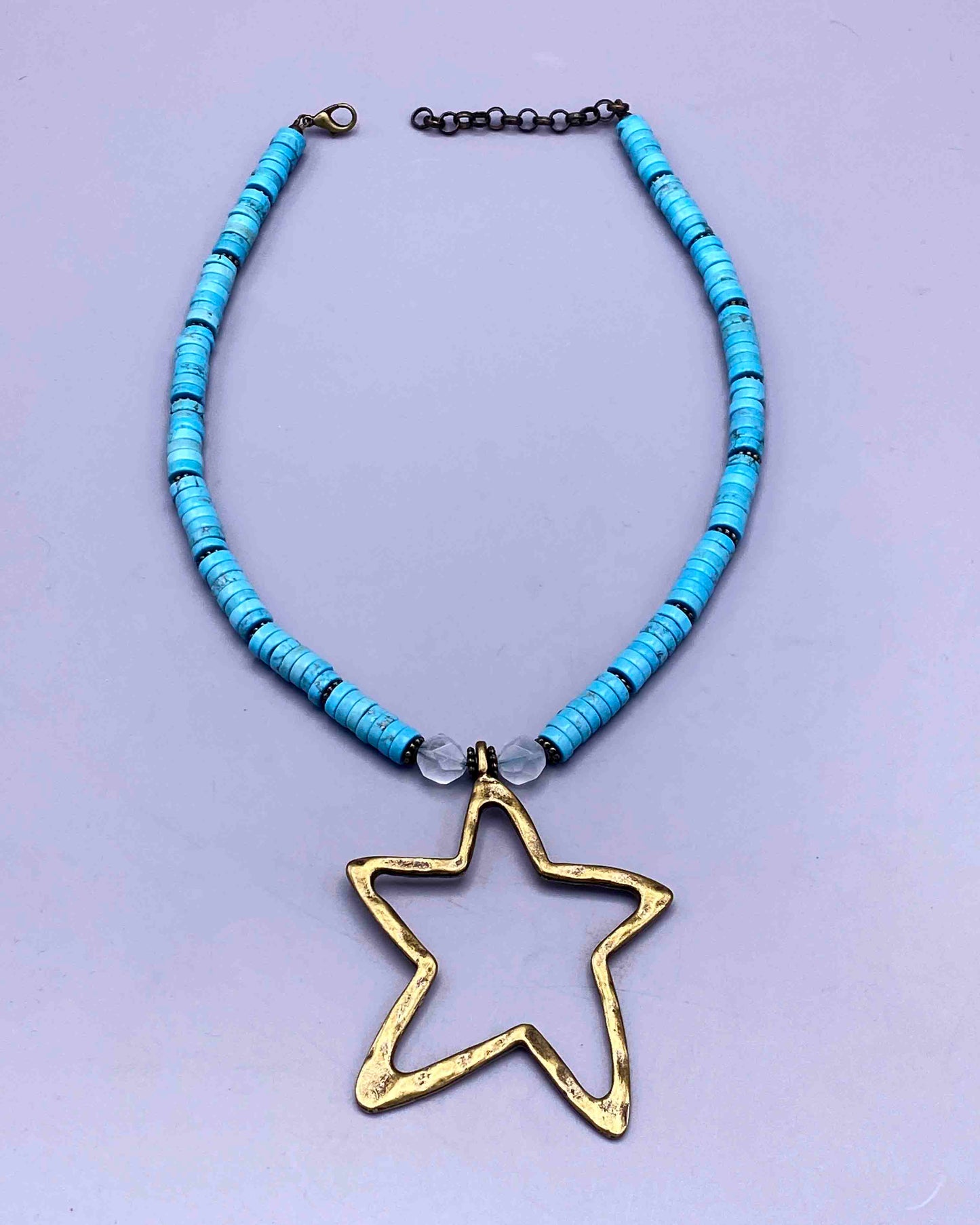 Turquoise and Blue Topaz Brass Star pendant Necklace