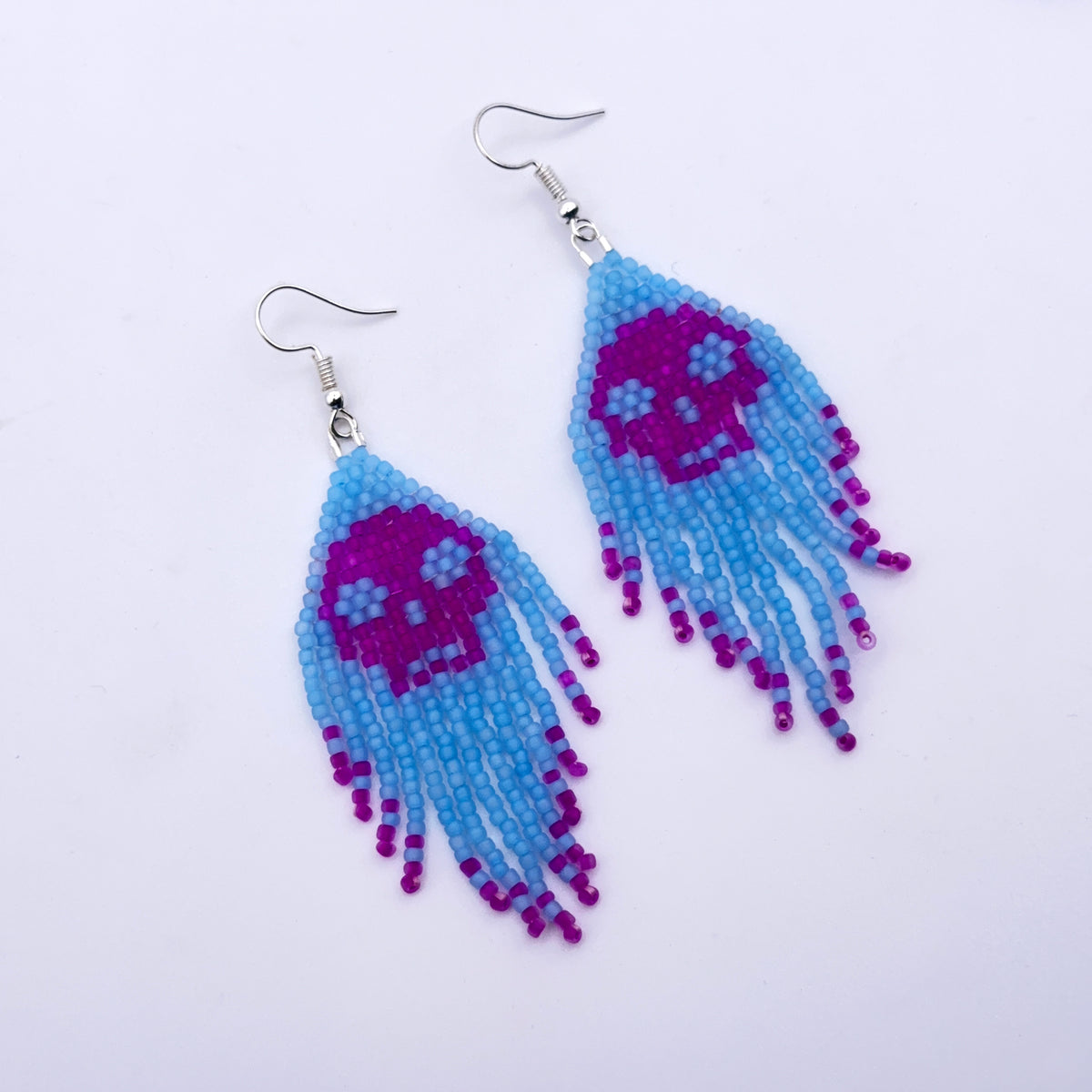 Glass Beaded skull fringe earrings