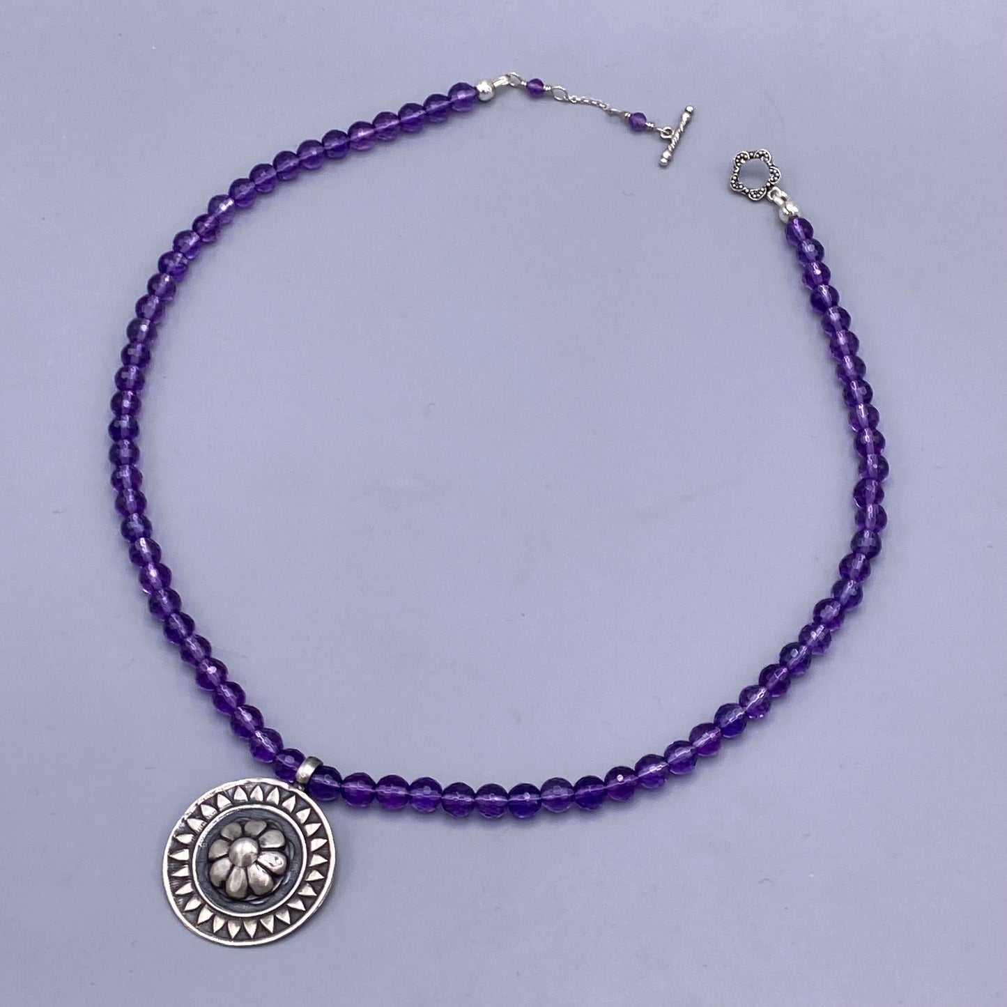 Amethyst and Flower Beaded Necklace