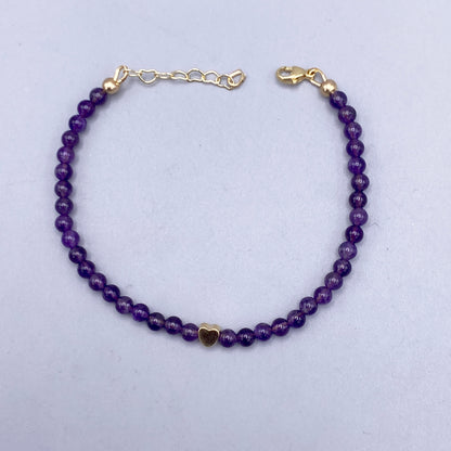 Amethyst gemstone and Gold Heart Bracelet