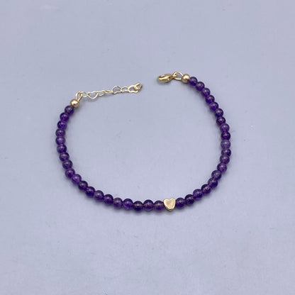 Amethyst gemstone and Gold Heart Bracelet