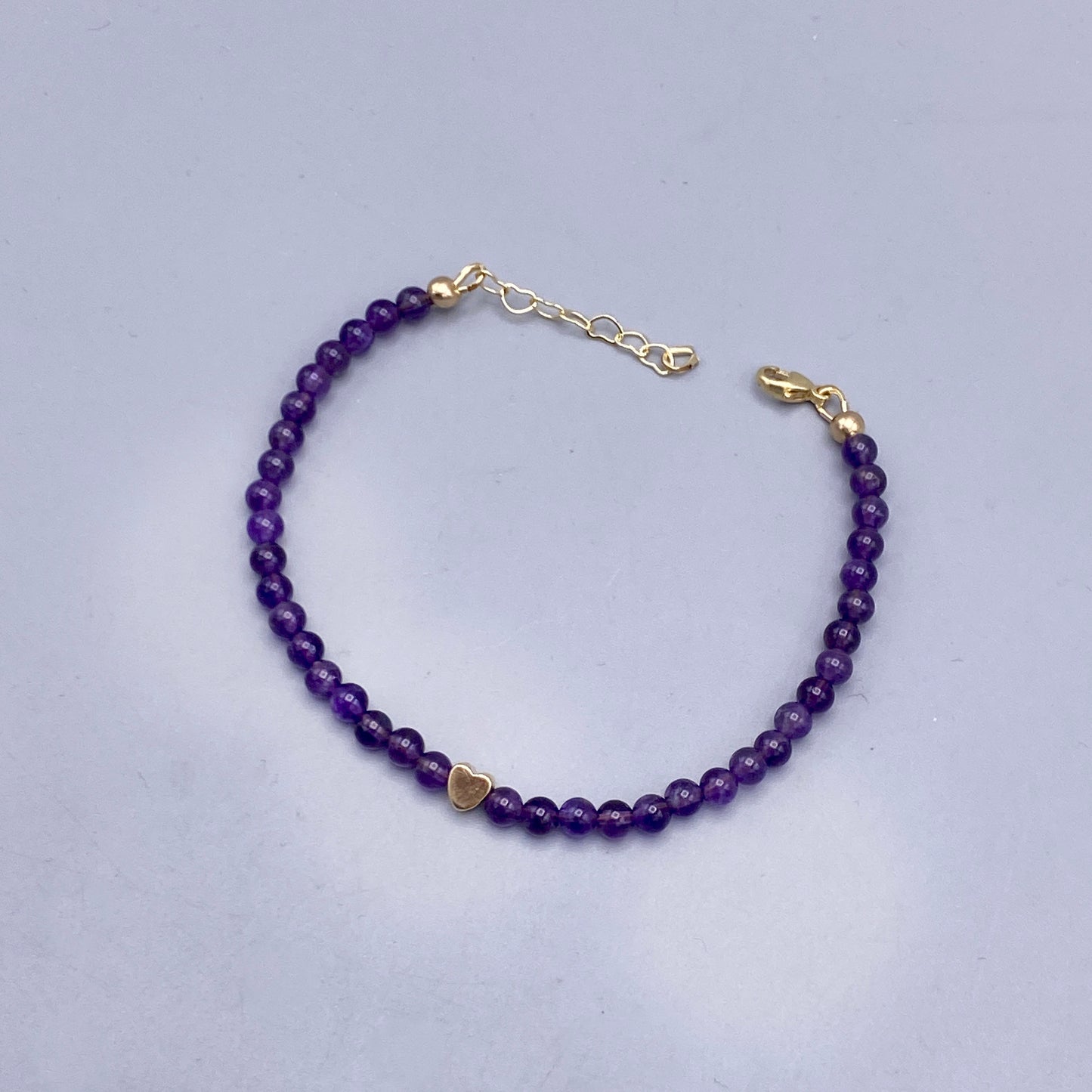 Amethyst gemstone and Gold Heart Bracelet