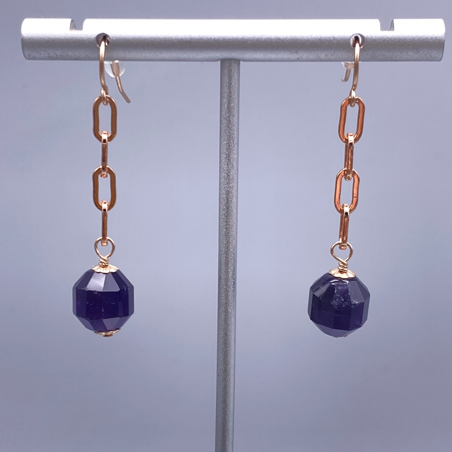 Amethyst Gemstone and Rose Gold Earrings