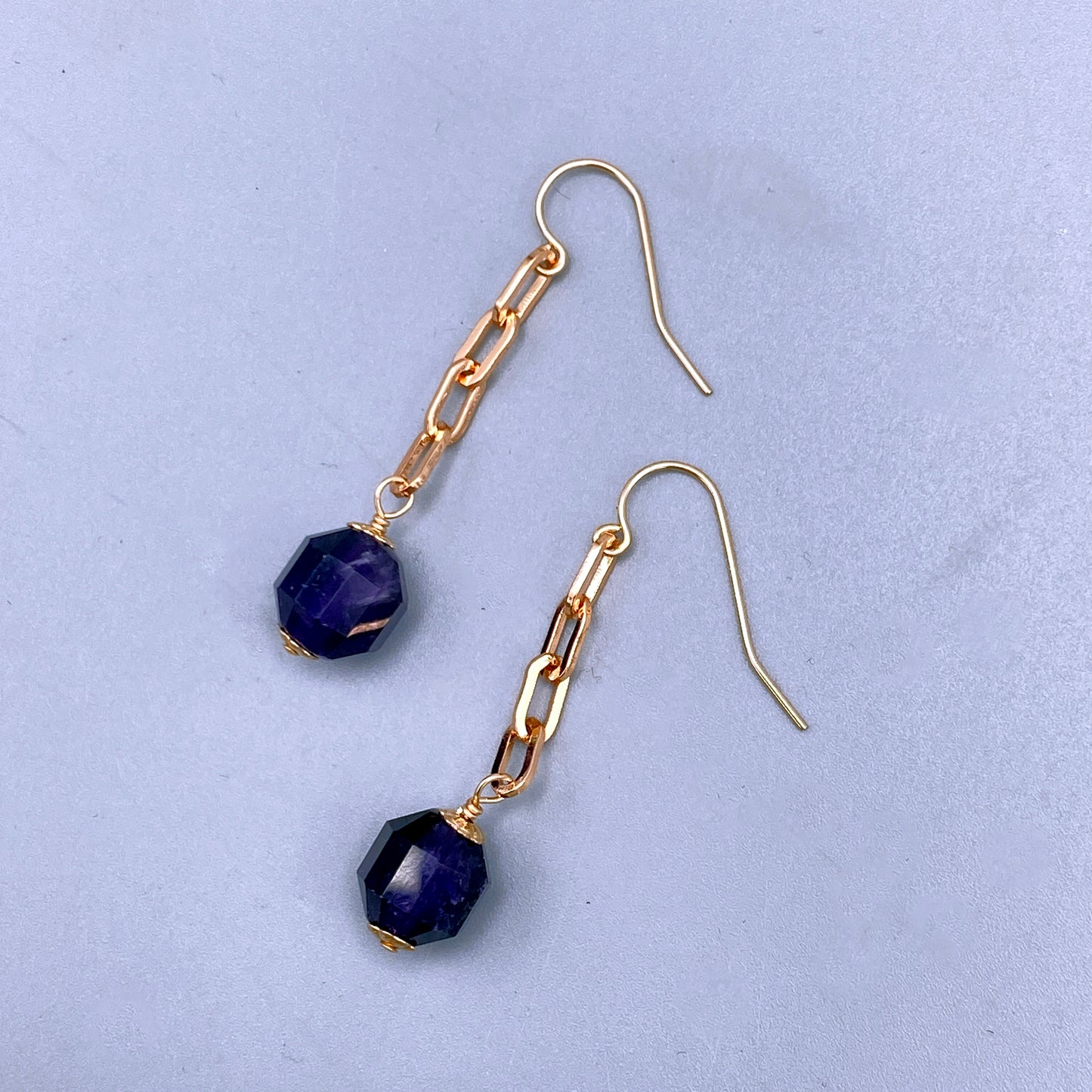 Amethyst Gemstone and Rose Gold Earrings