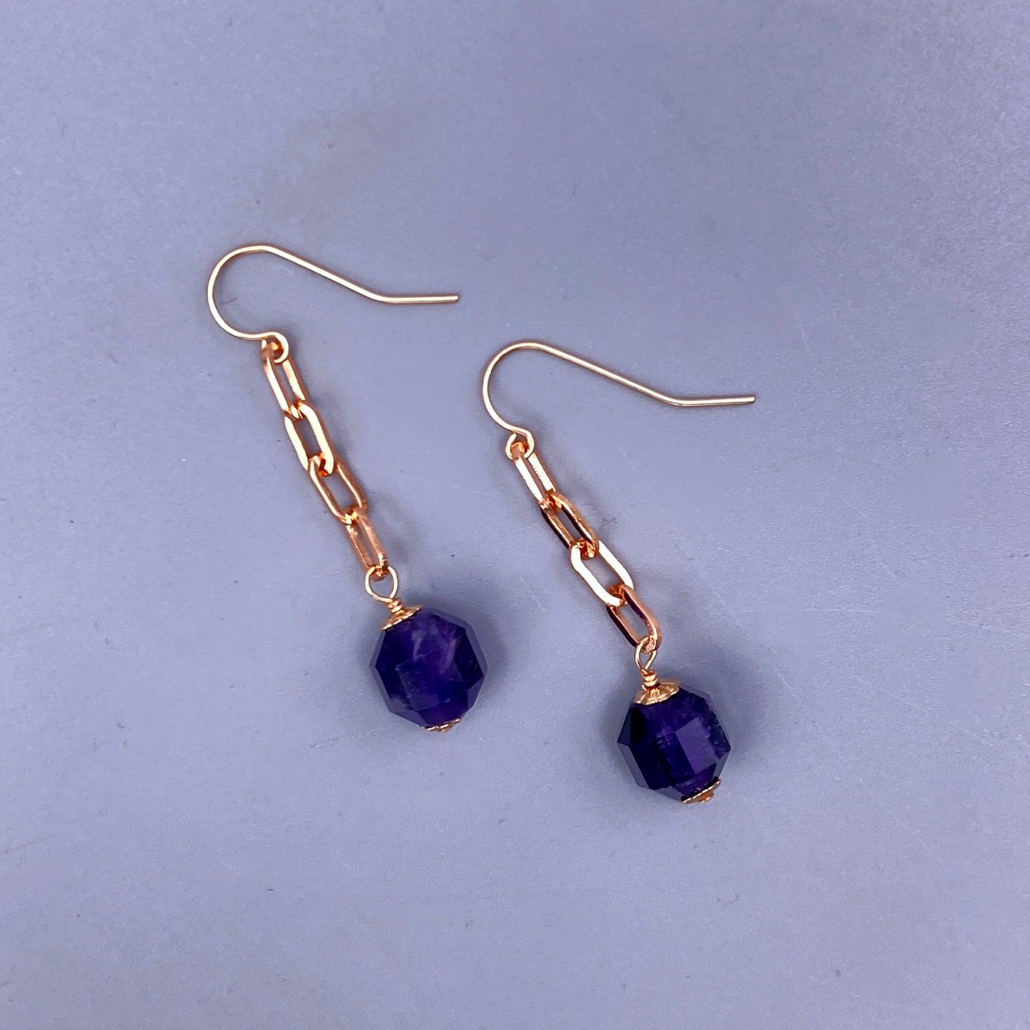 Amethyst Gemstone and Rose Gold Earrings