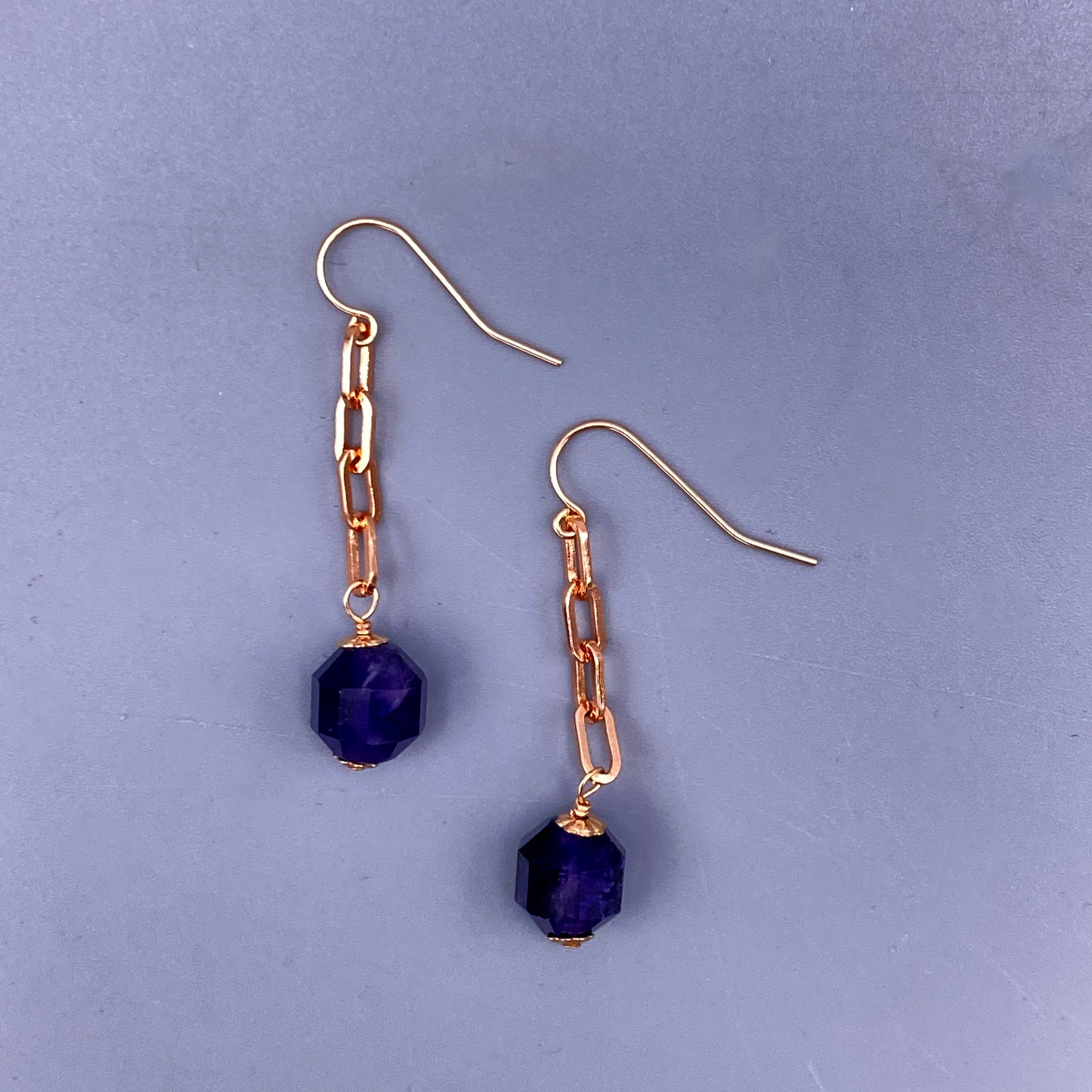 Amethyst Gemstone and Rose Gold Earrings