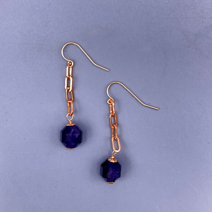 Amethyst Gemstone and Rose Gold Earrings