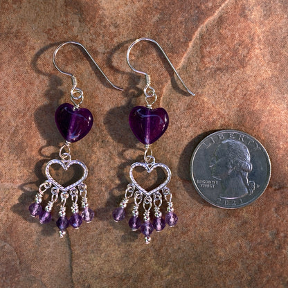 Amethyst gemstone Heart Chandelier Earrings