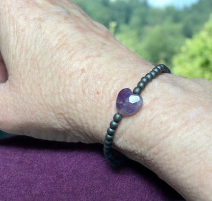 Dainty Amethyst Heart and Hematite Bracelet