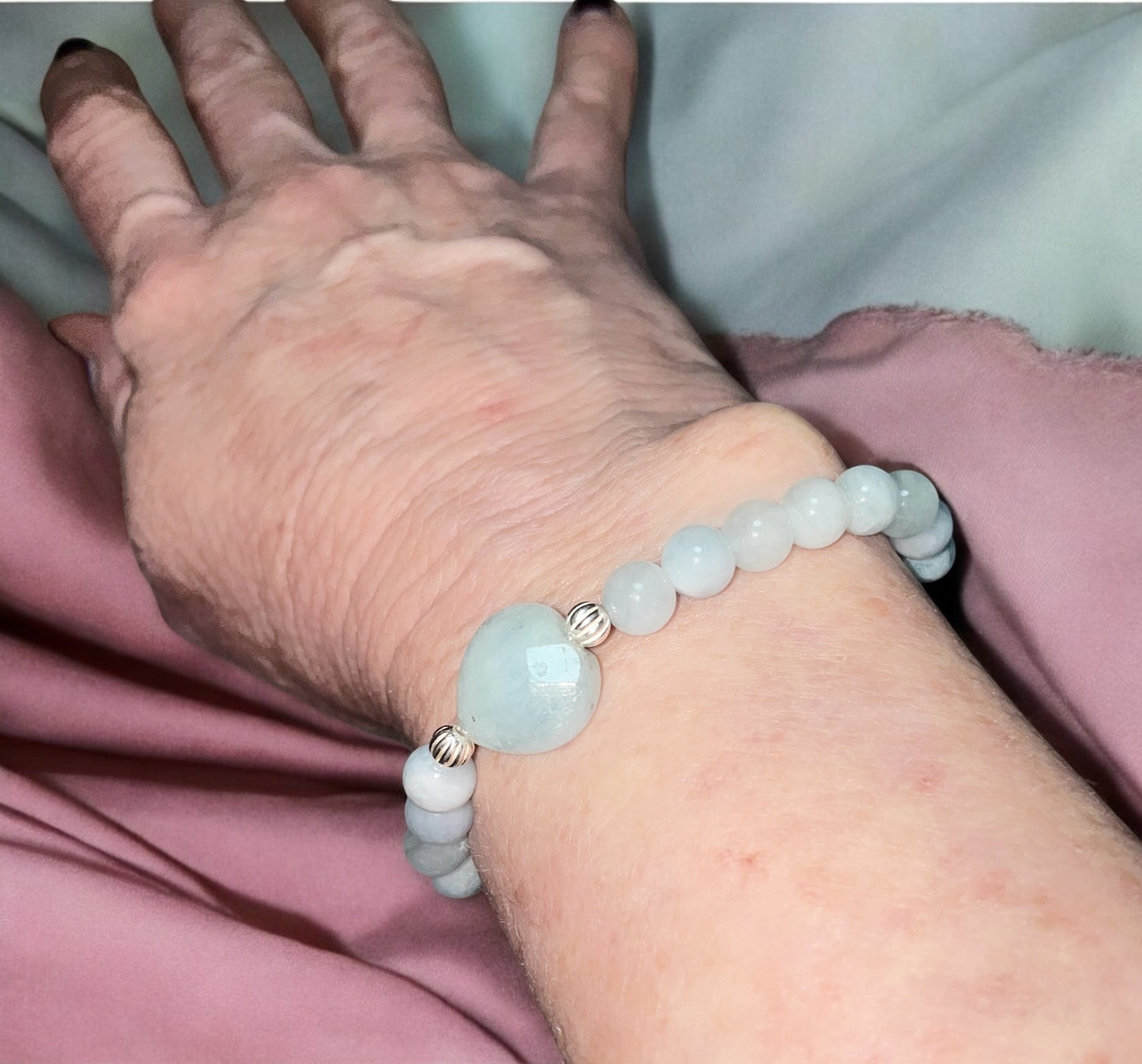 Aquamarine Heart Bracelet with Sterling Silver