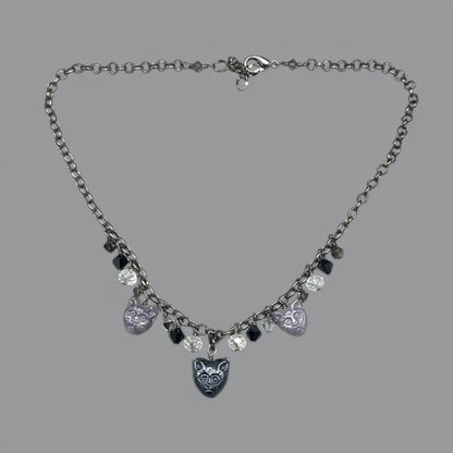 Glass beaded Kitty Cat Necklace