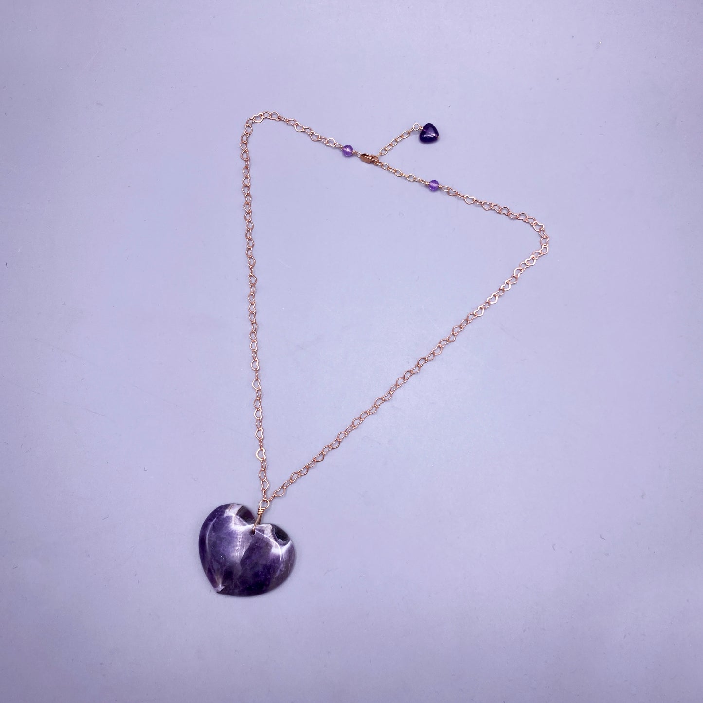 Amethyst Heart on Rose Gold Heart Necklace