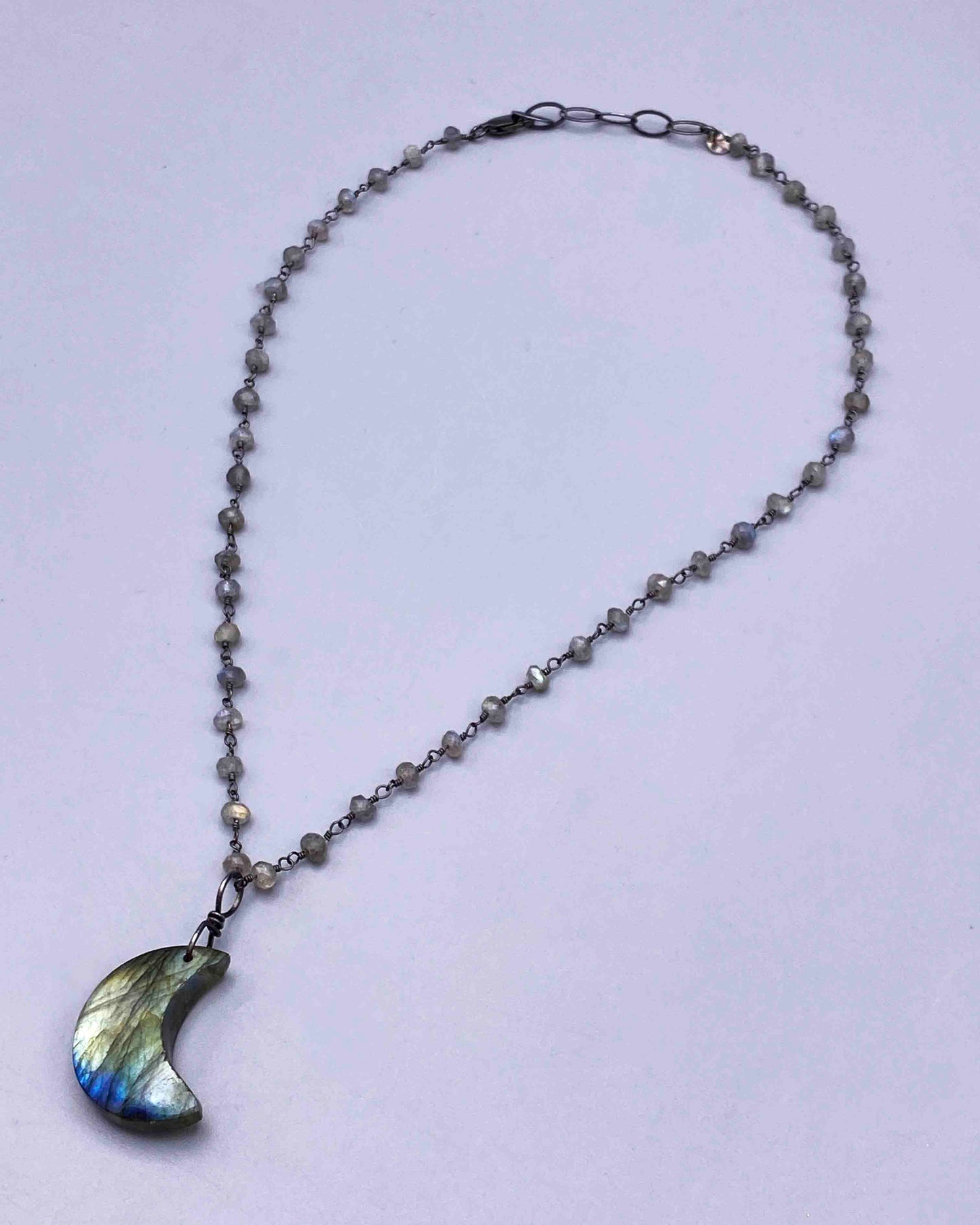 Labradorite Moon on Sterling Silver Rope Chain