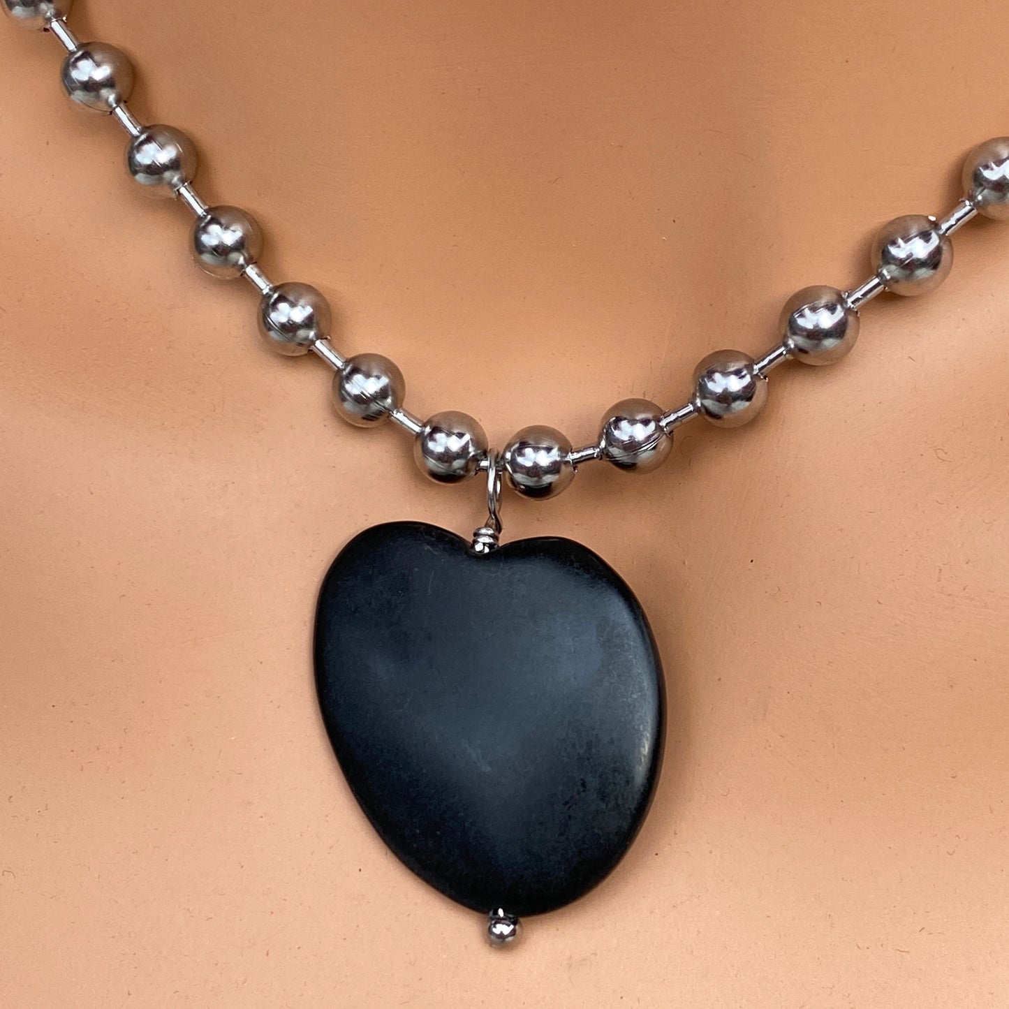 Black Jade Abstract Heart Necklace