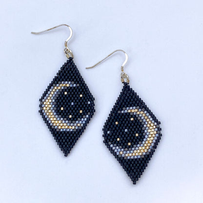 Crescent moon seed bead earrings
