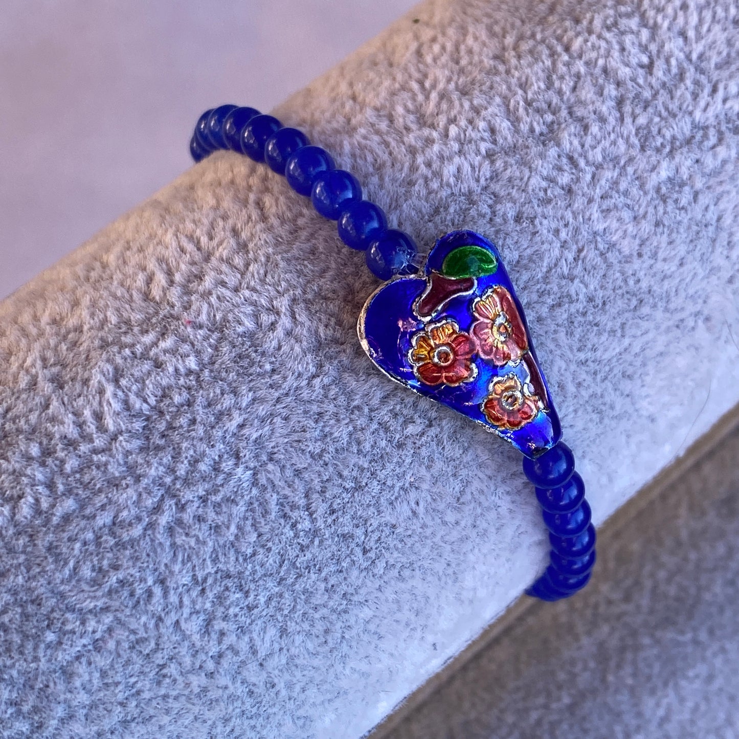 Blue Jade and Cloisonné Heart Bracelet