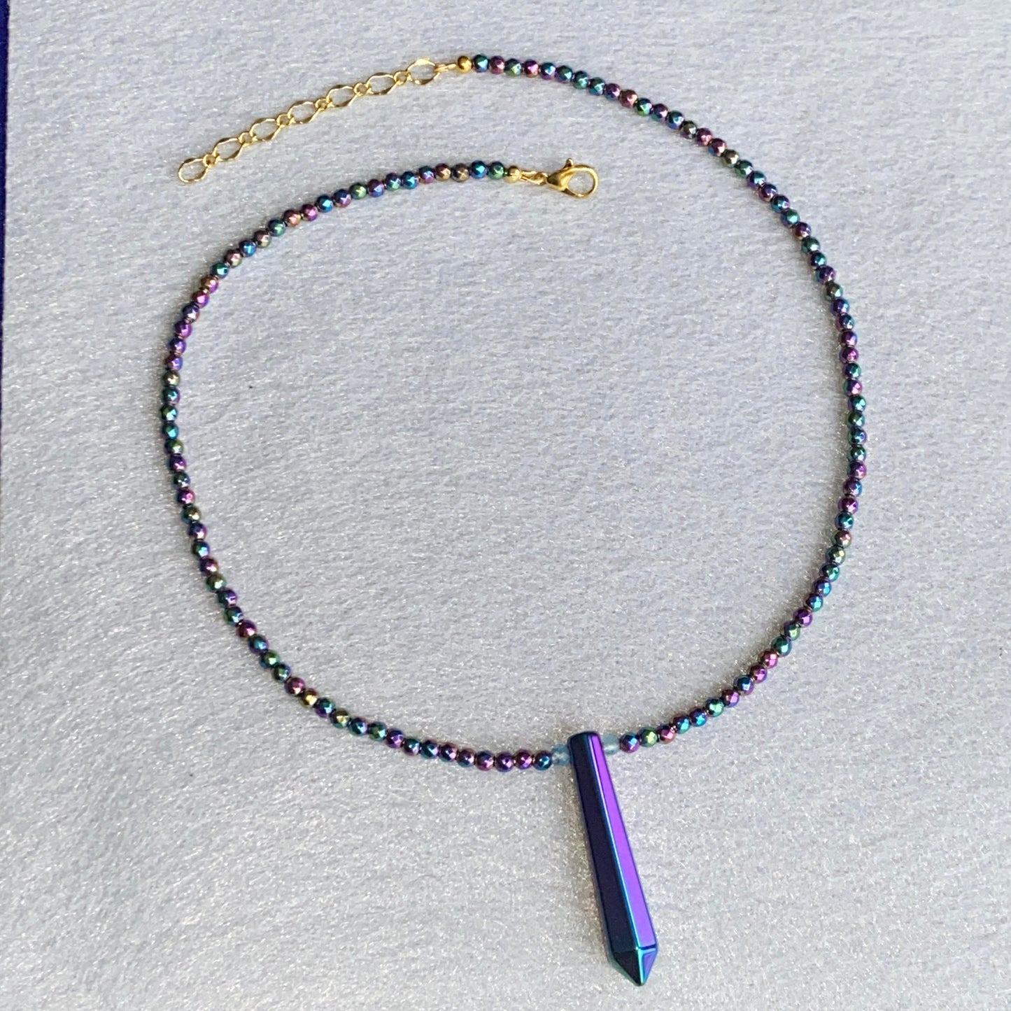 Rainbow Hematite and Blue Topaz Necklace