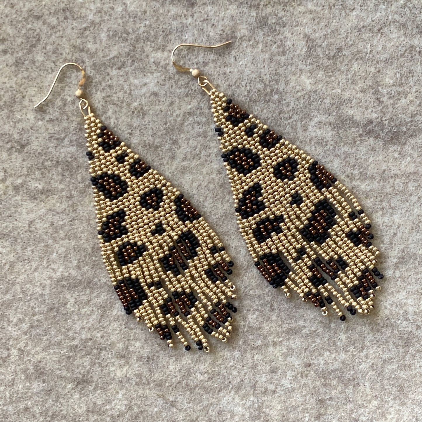 Leopard Print Seed Glass Bead fringe Earrings