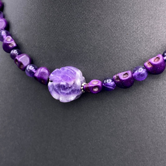 Amethyst Rose and Skull Necklace