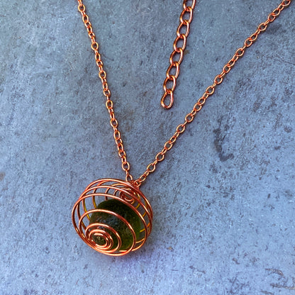 Moldavite and Copper Necklace