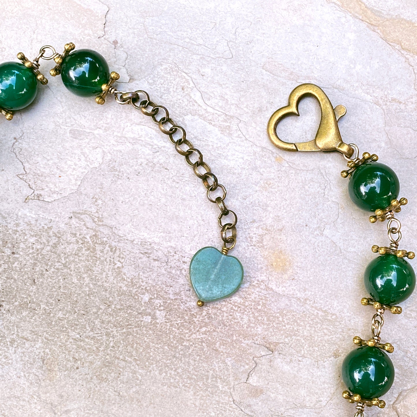Brass and Green Agate Gemstone Necklace.
