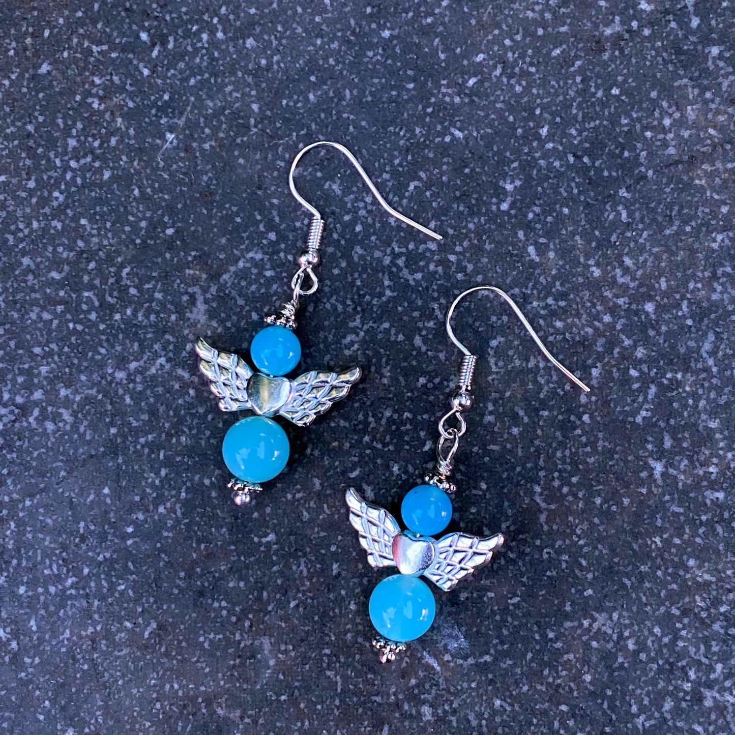 Blue Agate gemstone Angel Dangle Earrings