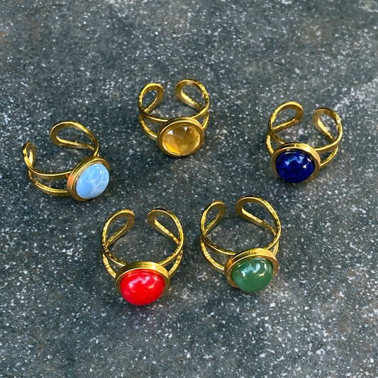 Gold Adjustable gemstone ring
