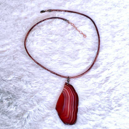 Brown Agate gemstone slice Leather Necklace